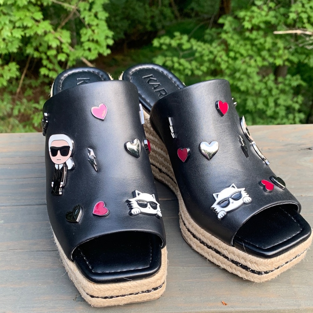 Karl Lagerfeld Paris Women’s Corissa Pins Espadrille Wedge Sandals! Size 7